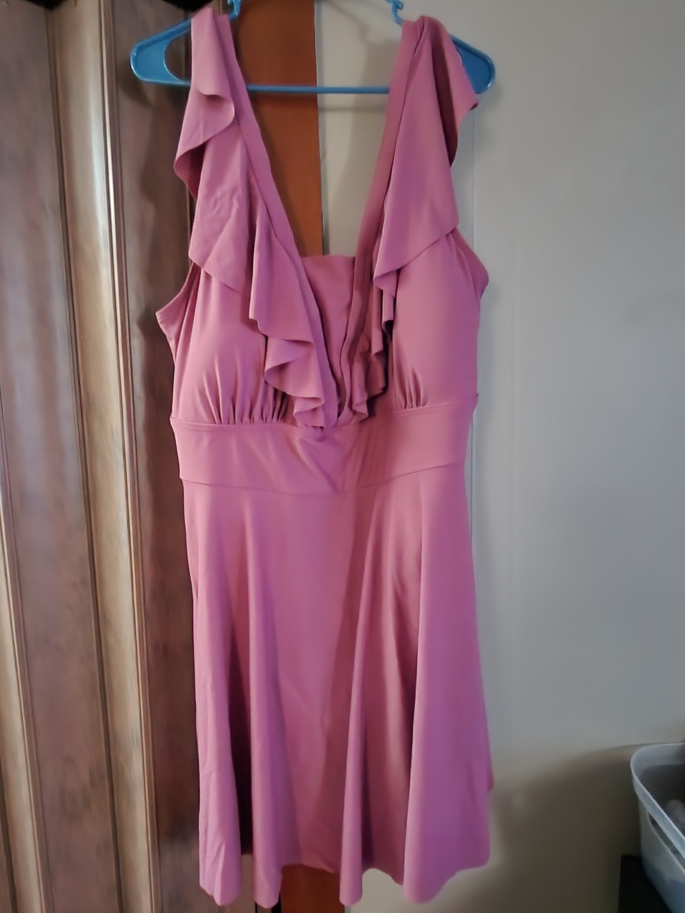BloomChic Ruffled V-Neck Swimdress in Dusty Rose